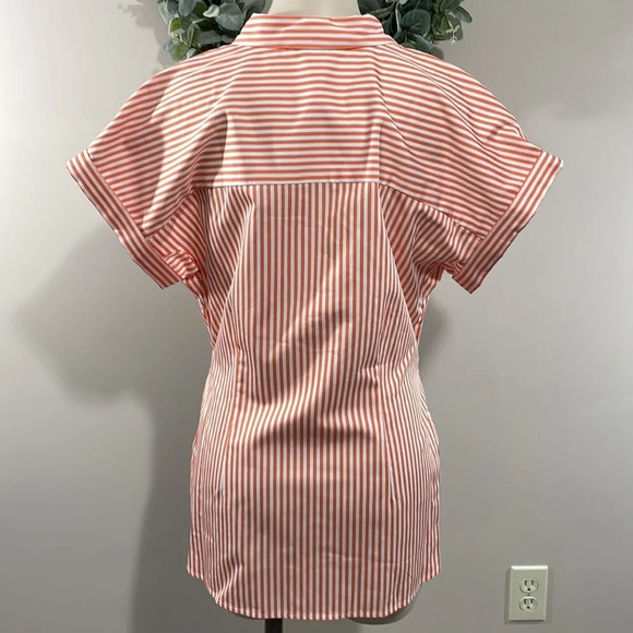 NWT Talbots Tie Waist Button Front Striped Orange and White Short Sleeve 2P - Picture 6 of 15